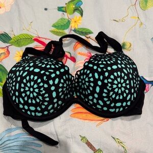 Savage X Fenty Black and Teal Patterned Bra